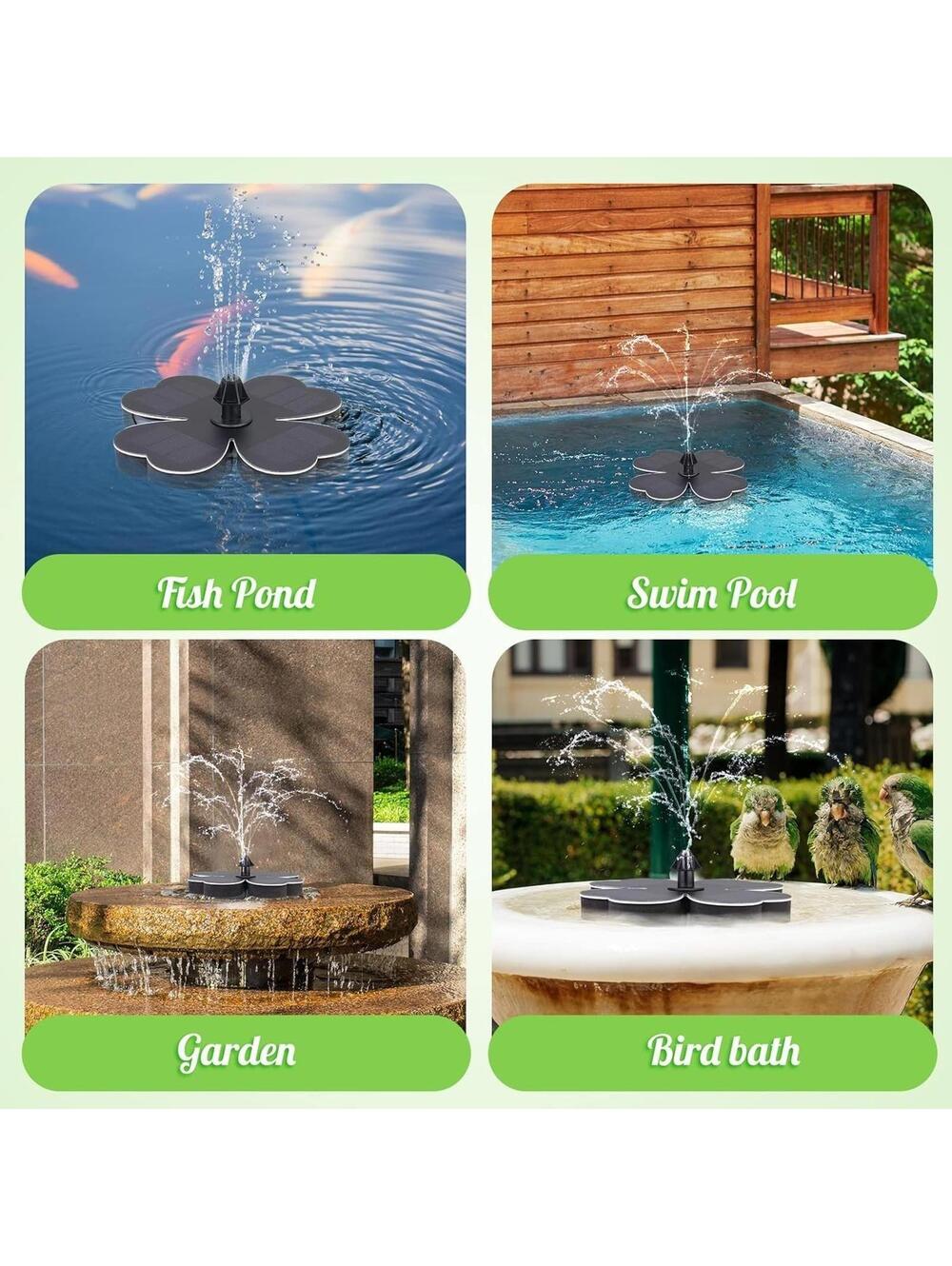 7"-Solar Power Floating Water Pump Bird Bath Fountain Submersible Pond Garden - Picture 3 of 16